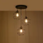 GloboStar® RAYNO 201-0108 Vintage Κρεμαστό Φωτιστικό Πλέγμα Τρίφωτο 3 x E27 IP20 Μαύρο Μέταλλο - Μ40 x Π40 x Υ60cm - Image 2