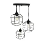 GloboStar® RAYNO 201-0108 Vintage Κρεμαστό Φωτιστικό Πλέγμα Τρίφωτο 3 x E27 IP20 Μαύρο Μέταλλο - Μ40 x Π40 x Υ60cm - Image 5