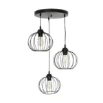 GloboStar® FLAMIA 201-0109 Vintage Κρεμαστό Φωτιστικό Πλέγμα Τρίφωτο 3 x E27 IP20 Μαύρο Μέταλλο - Μ40 x Π40 x Υ60cm - Image 3