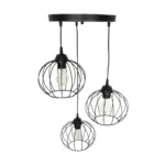 GloboStar® FLAMIA 201-0109 Vintage Κρεμαστό Φωτιστικό Πλέγμα Τρίφωτο 3 x E27 IP20 Μαύρο Μέταλλο - Μ40 x Π40 x Υ60cm - Image 5