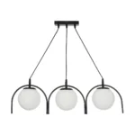 GloboStar® FLASHO 201-0111 Vintage Κρεμαστό Φωτιστικό Οροφής Ράγα Τρίφωτο 3 x E27 IP20 Μαύρο Μέταλλο με Γαλακτερό Γυαλί - Μ50 x Π25 x Υ70cm - Image 3