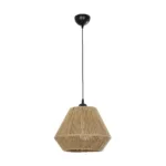 GloboStar® GLARO 201-0112 Vintage Κρεμαστό Φωτιστικό Καμπάνα Μονόφωτο 1 x E27 IP20 Μαύρο Μέταλλο με Μπεζ Σχοινί - Μ30 x Π30 x Υ70cm - Image 3