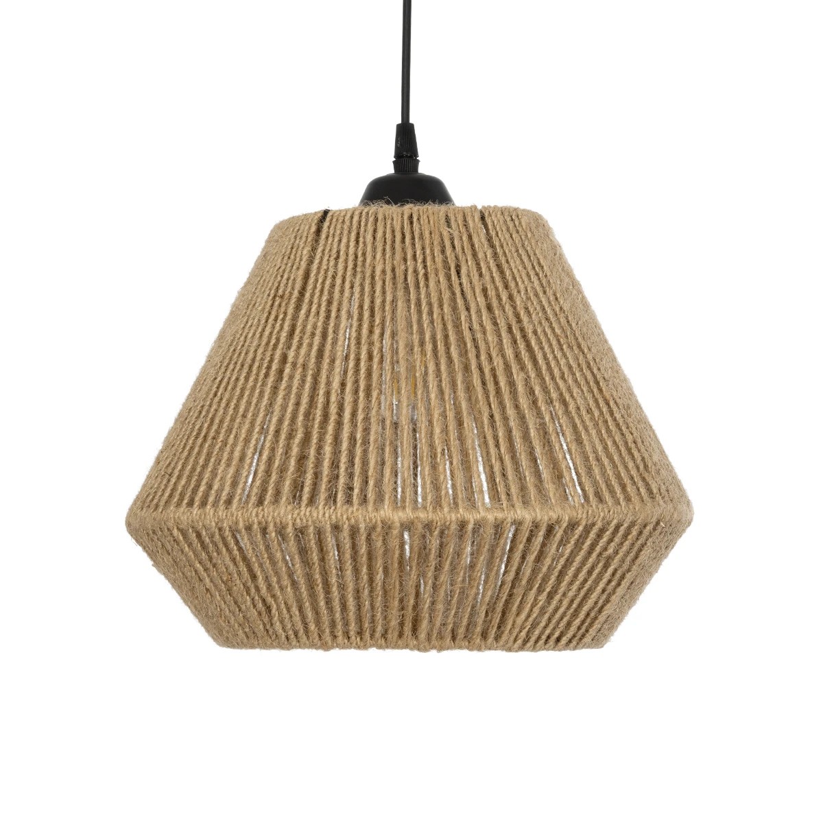 GloboStar® GLARO 201-0112 Vintage Κρεμαστό Φωτιστικό Καμπάνα Μονόφωτο 1 x E27 IP20 Μαύρο Μέταλλο με Μπεζ Σχοινί - Μ30 x Π30 x Υ70cm - Image 4