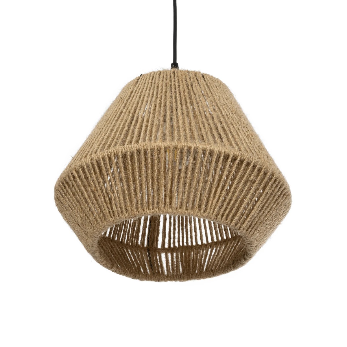 GloboStar® GLARO 201-0112 Vintage Κρεμαστό Φωτιστικό Καμπάνα Μονόφωτο 1 x E27 IP20 Μαύρο Μέταλλο με Μπεζ Σχοινί - Μ30 x Π30 x Υ70cm - Image 5