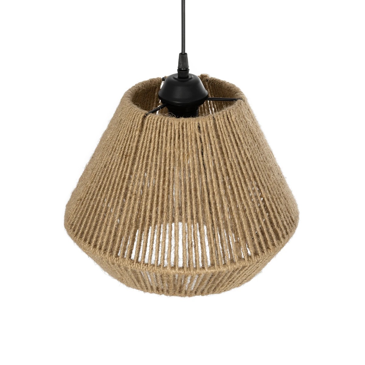 GloboStar® GLARO 201-0112 Vintage Κρεμαστό Φωτιστικό Καμπάνα Μονόφωτο 1 x E27 IP20 Μαύρο Μέταλλο με Μπεζ Σχοινί - Μ30 x Π30 x Υ70cm - Image 6