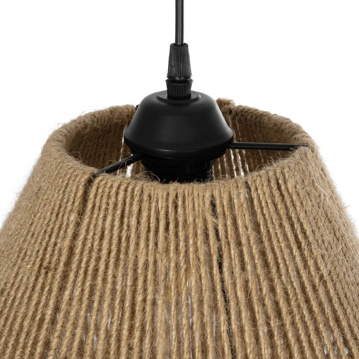 GloboStar® GLARO 201-0112 Vintage Κρεμαστό Φωτιστικό Καμπάνα Μονόφωτο 1 x E27 IP20 Μαύρο Μέταλλο με Μπεζ Σχοινί - Μ30 x Π30 x Υ70cm - Image 8