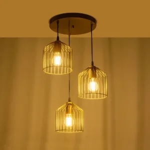 GLOBOSTAR® FLIXIO 201-0138 Vintage Κρεμαστό Φωτιστικό Οροφής με Ντουί 3 x E27 AC 220-240V IP20 - Χρυσό - Μ30 x Π30 x Υ70cm