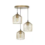 GLOBOSTAR® FLIXIO 201-0138 Vintage Κρεμαστό Φωτιστικό Οροφής με Ντουί 3 x E27 AC 220-240V IP20 - Χρυσό - Μ30 x Π30 x Υ70cm - Image 2