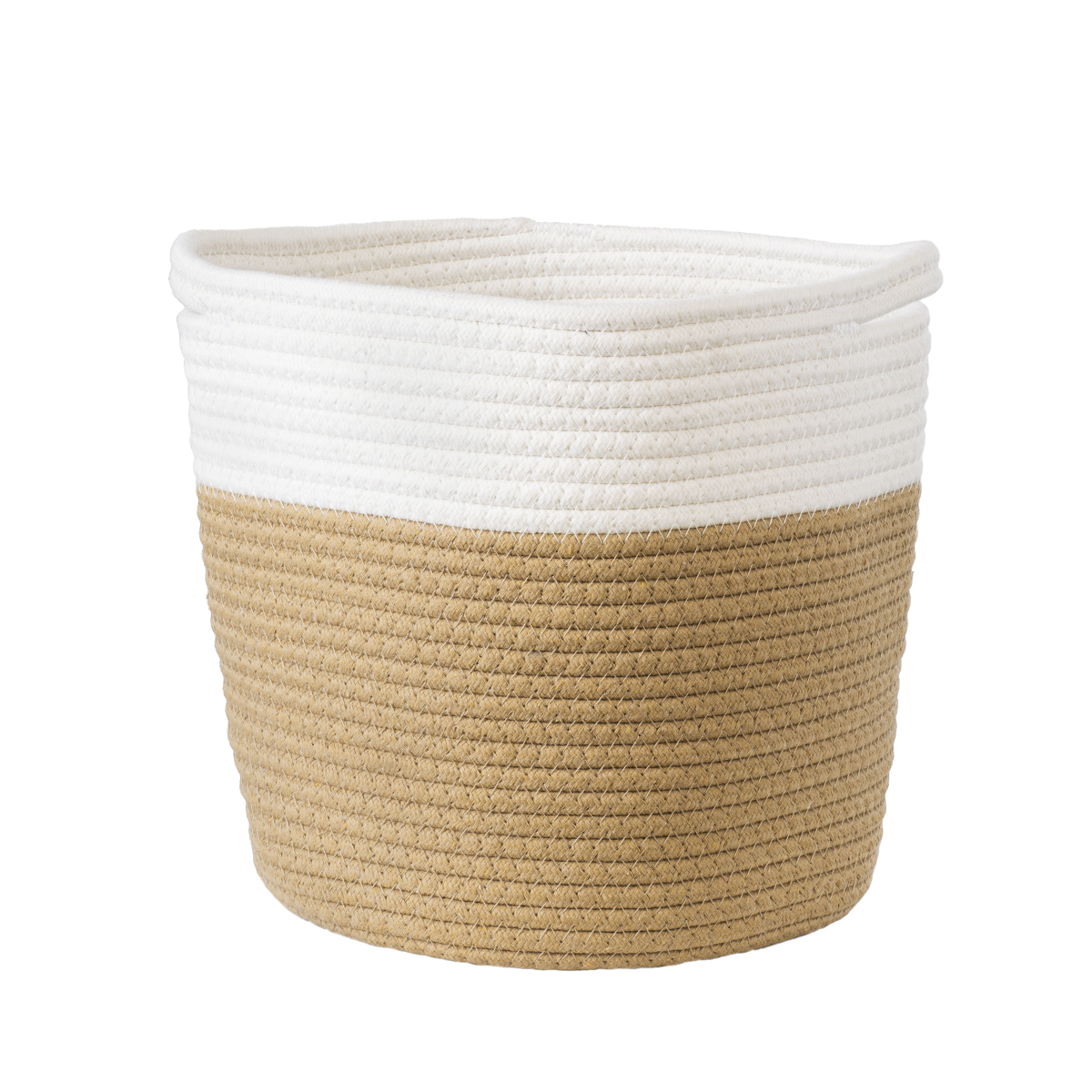 GloboStar® Artificial Garden PALAWAN 20203 Διακοσμητικό Πλεκτό Καλάθι - Κασπώ Γλάστρα - Flower Pot Μπεζ με Λευκό Π25cm x Υ25cm