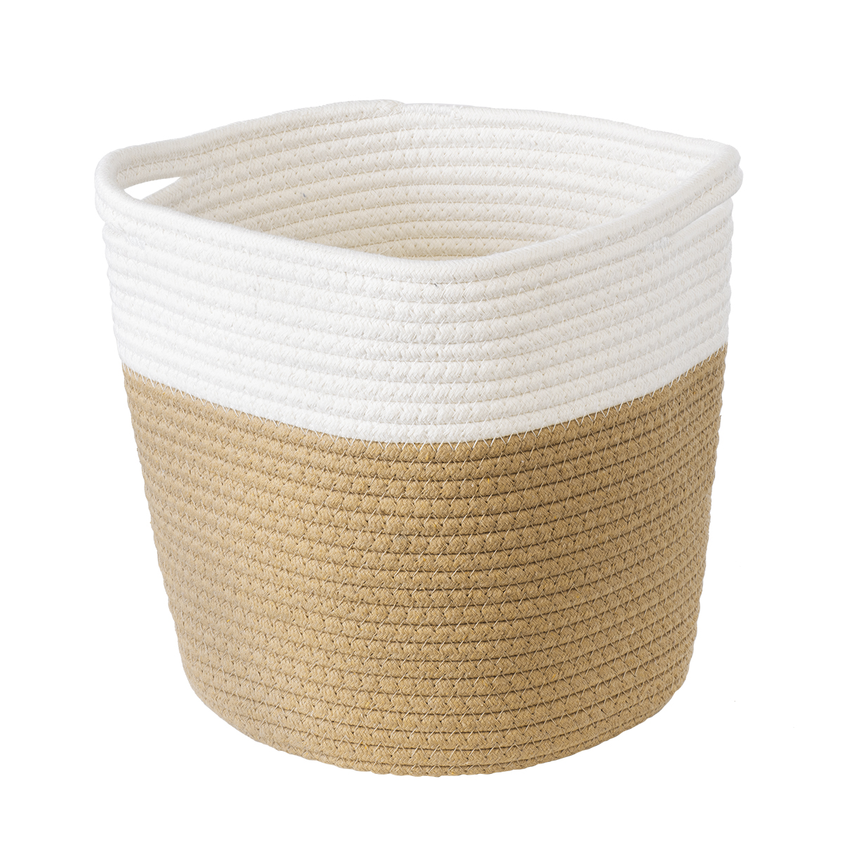 GloboStar® Artificial Garden PALAWAN 20203 Διακοσμητικό Πλεκτό Καλάθι - Κασπώ Γλάστρα - Flower Pot Μπεζ με Λευκό Π25cm x Υ25cm - Image 2