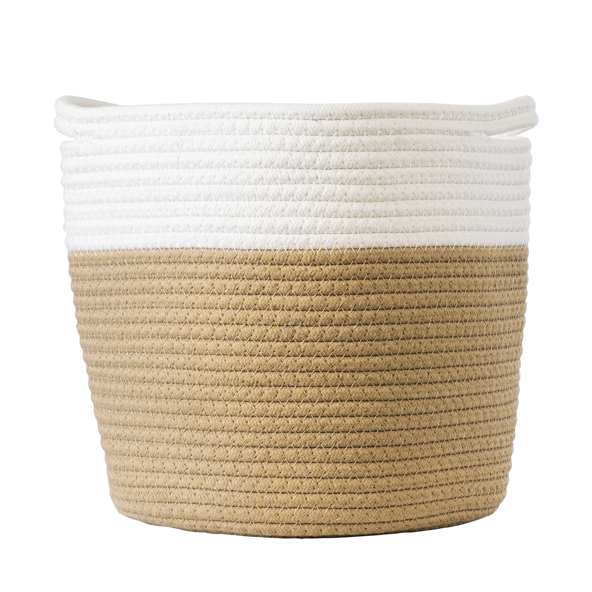 GloboStar® Artificial Garden PALAWAN 20203 Διακοσμητικό Πλεκτό Καλάθι - Κασπώ Γλάστρα - Flower Pot Μπεζ με Λευκό Π25cm x Υ25cm - Image 3