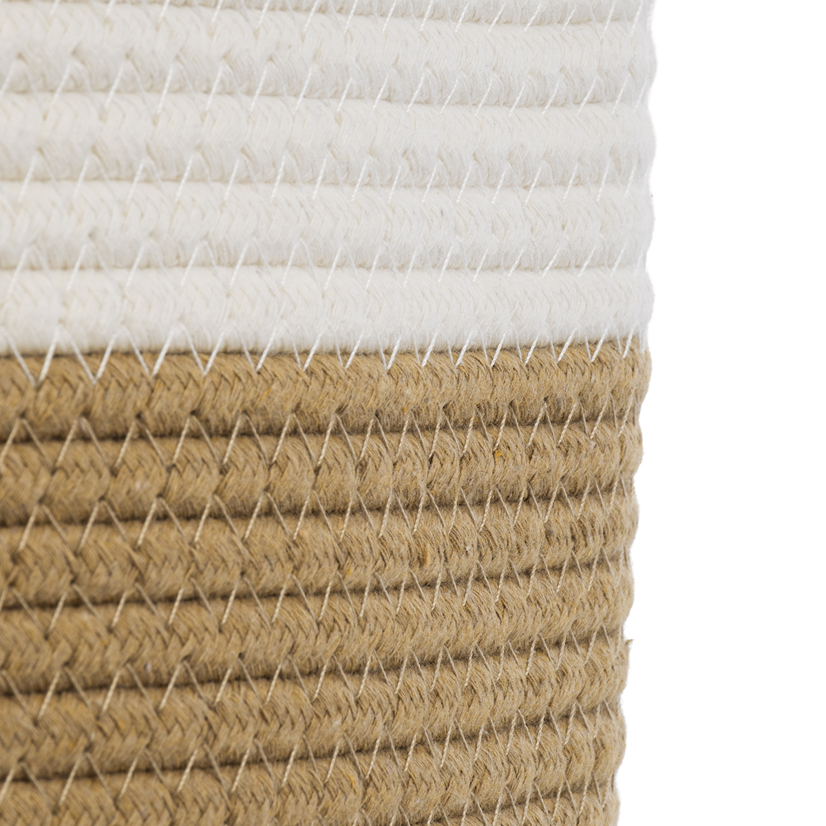 GloboStar® Artificial Garden PALAWAN 20203 Διακοσμητικό Πλεκτό Καλάθι - Κασπώ Γλάστρα - Flower Pot Μπεζ με Λευκό Π25cm x Υ25cm - Image 5