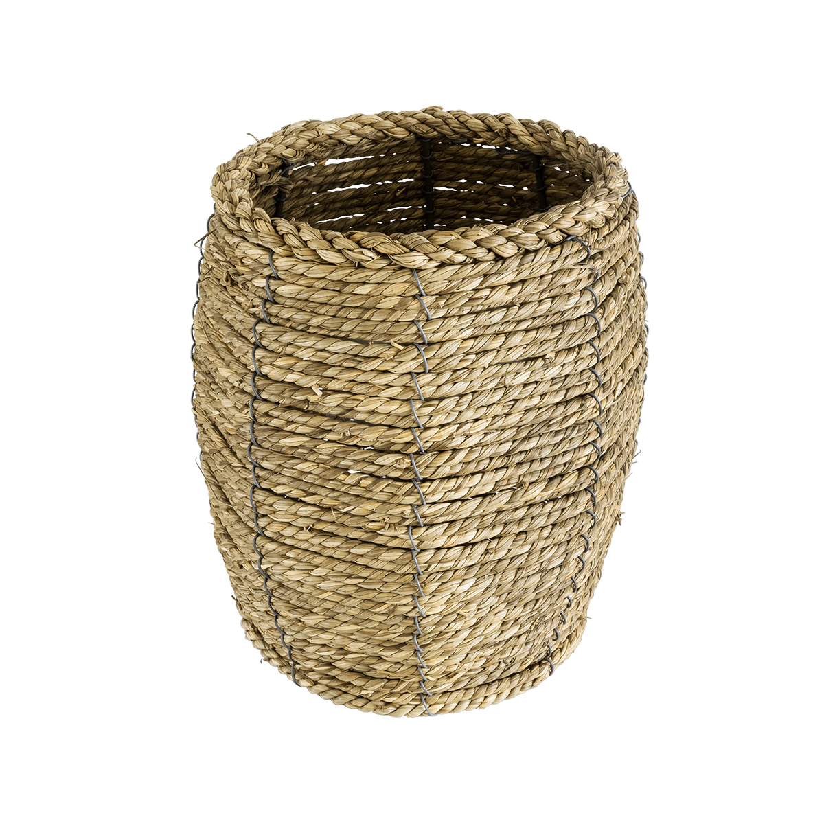 GloboStar® Artificial Garden THASSOS 20295 Διακοσμητικό Πλεκτό Καλάθι - Κασπώ Γλάστρα - Flower Pot Μπεζ Φ18 x Υ24cm
