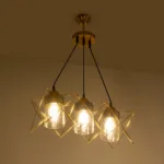 GloboStar® PLEX 202-0036 Μοντέρνο Κρεμαστό Φωτιστικό Πλέγμα Τρίφωτο 3 x E27 IP20 Χρυσό Μέταλλο με Διάφανο Γυαλί - Μ55 x Π20 x Υ70cm - Image 2