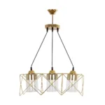 GloboStar® PLEX 202-0036 Μοντέρνο Κρεμαστό Φωτιστικό Πλέγμα Τρίφωτο 3 x E27 IP20 Χρυσό Μέταλλο με Διάφανο Γυαλί - Μ55 x Π20 x Υ70cm - Image 3