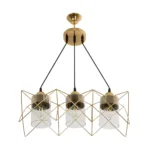 GloboStar® PLEX 202-0036 Μοντέρνο Κρεμαστό Φωτιστικό Πλέγμα Τρίφωτο 3 x E27 IP20 Χρυσό Μέταλλο με Διάφανο Γυαλί - Μ55 x Π20 x Υ70cm - Image 4
