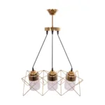 GloboStar® PLEX 202-0036 Μοντέρνο Κρεμαστό Φωτιστικό Πλέγμα Τρίφωτο 3 x E27 IP20 Χρυσό Μέταλλο με Διάφανο Γυαλί - Μ55 x Π20 x Υ70cm - Image 5