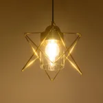 GloboStar® PLEX 202-0037 Μοντέρνο Κρεμαστό Φωτιστικό Πλέγμα Μονόφωτο 1 x E27 IP20 Χρυσό Μέταλλο με Διάφανο Γυαλί - Μ20 x Π20 x Υ70cm - Image 2