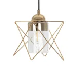 GloboStar® PLEX 202-0037 Μοντέρνο Κρεμαστό Φωτιστικό Πλέγμα Μονόφωτο 1 x E27 IP20 Χρυσό Μέταλλο με Διάφανο Γυαλί - Μ20 x Π20 x Υ70cm - Image 4
