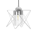 GloboStar® PLEX 202-0038 Μοντέρνο Κρεμαστό Φωτιστικό Πλέγμα Μονόφωτο 1 x E27 IP20 Ασημί Μέταλλο με Διάφανο Γυαλί - Μ20 x Π20 x Υ70cm - Image 4