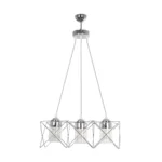 GloboStar® PLEX 202-0039 Μοντέρνο Κρεμαστό Φωτιστικό Πλέγμα Τρίφωτο 3 x E27 IP20 Ασημί Μέταλλο με Διάφανο Γυαλί - Μ55 x Π20 x Υ70cm - Image 3