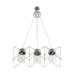 GloboStar® PLEX 202-0039 Μοντέρνο Κρεμαστό Φωτιστικό Πλέγμα Τρίφωτο 3 x E27 IP20 Ασημί Μέταλλο με Διάφανο Γυαλί - Μ55 x Π20 x Υ70cm - Image 4