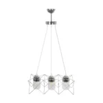 GloboStar® PLEX 202-0039 Μοντέρνο Κρεμαστό Φωτιστικό Πλέγμα Τρίφωτο 3 x E27 IP20 Ασημί Μέταλλο με Διάφανο Γυαλί - Μ55 x Π20 x Υ70cm - Image 5