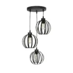 GloboStar® LUSE 202-0049 Μοντέρνο Κρεμαστό Φωτιστικό Πλέγμα Τρίφωτο 3 x E27 IP20 Μαύρο Μέταλλο - Μ30 x Π30 x Υ70cm - Image 3