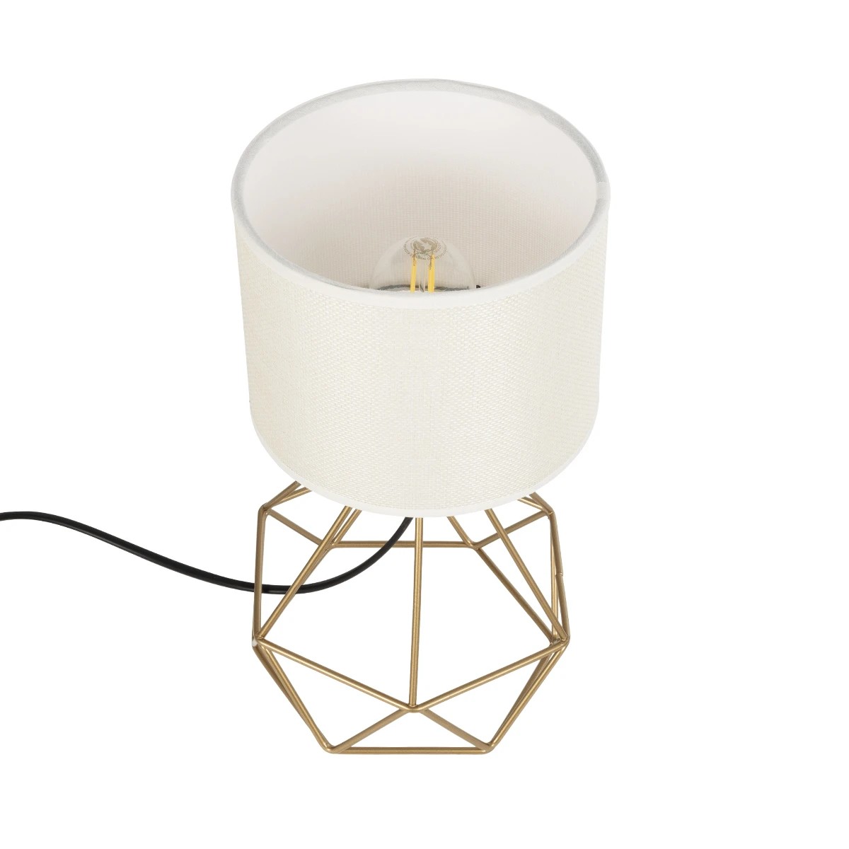 GloboStar® SHAPE 202-0058 Μοντέρνο Eπιτραπέζιο Φωτιστικό Μονόφωτο 1 x E27 IP20 Χρυσό Μέταλλο με Λευκό Ύφασμα - Μ40 x Π40 x Υ27cm - Image 5