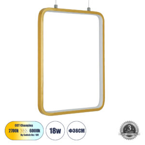 GloboStar® NEROBA 61305 Κρεμαστό Φωτιστικό Οροφής Linear Design LED CCT 18W 1980lm 360° AC 220-240V - Εναλλαγή Φωτισμού μέσω Διακόπτη On/Off All In One Ψυχρό 6000k+Φυσικό 4500k+Θερμό 2700k Μ29 x Π2 x Υ36cm - Χρυσό Βούρτσας - 3 Years Warranty