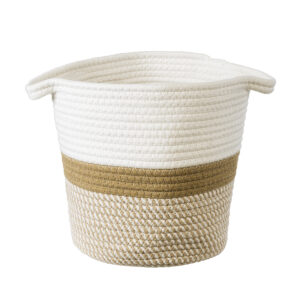 GloboStar® Artificial Garden ITHAKI 20324 Διακοσμητικό Πλεκτό Καλάθι - Κασπώ Γλάστρα - Flower Pot Καφέ με Λευκό Φ25cm x Υ25cm