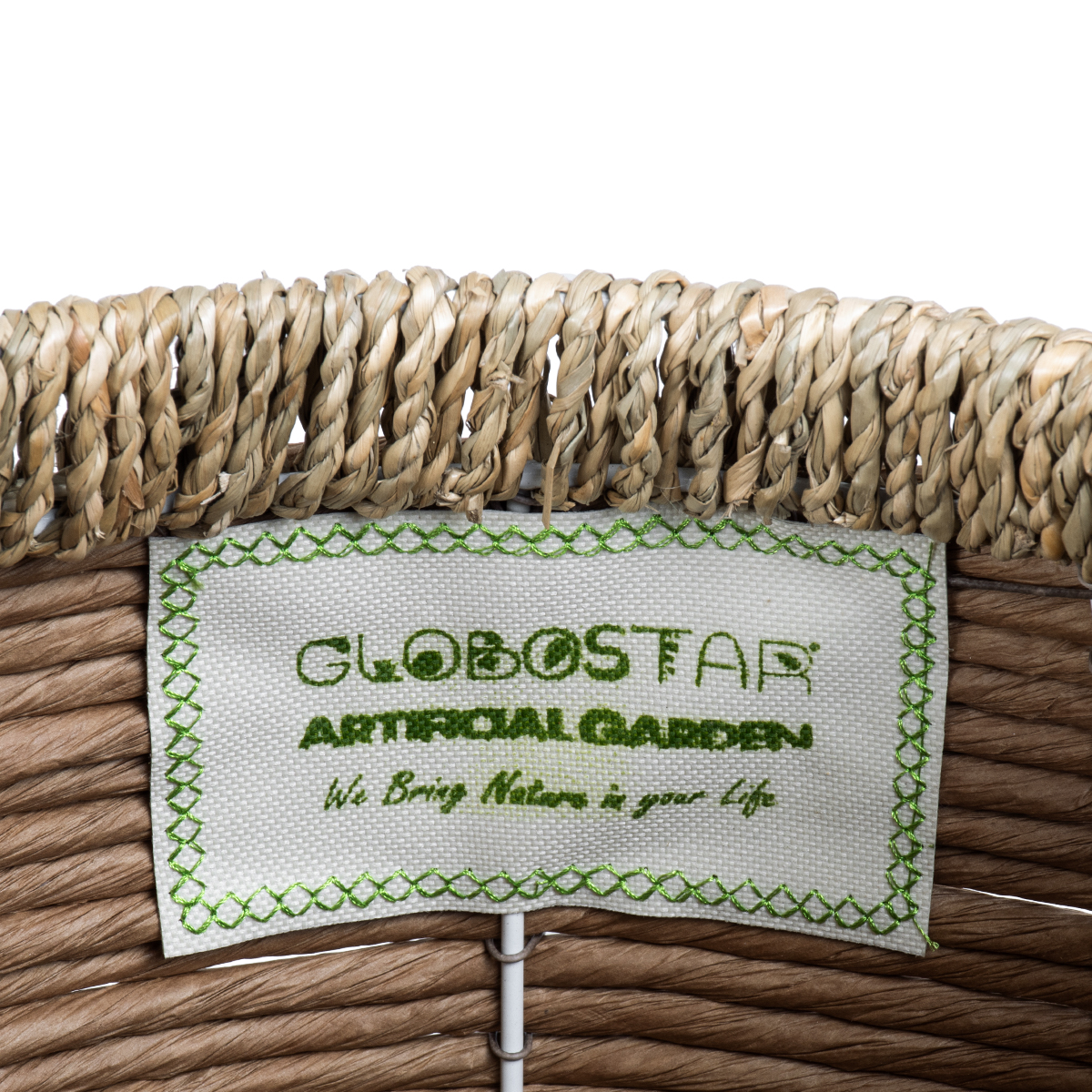 GloboStar® Artificial Garden AMORGOS 20337 Διακοσμητικό Πλεκτό Καλάθι - Κασπώ Γλάστρα - Flower Pot Μπεζ με Καφέ Φ25cm x Υ21cm - Image 5