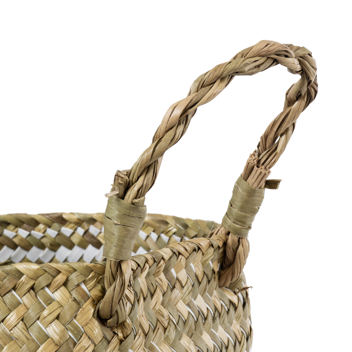 GloboStar® Artificial Garden SYMI 20338 Διακοσμητικό Ψάθινο Καλάθι - Κασπώ Γλάστρα - Flower Pot Μπεζ με Λευκό Φ18cm x Υ20cm - Image 4