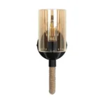 GloboStar® RIFT 203-0002 Vintage Επιτοίχιο Φωτιστικό Απλίκα Σχοινί Μονόφωτο 1 x E27 IP20 Μαύρο Μέταλλο με Μπεζ Σχοινί με Φιμέ Γυαλί - Μ22.5 x Π22.5 x Υ28.5cm - Image 3