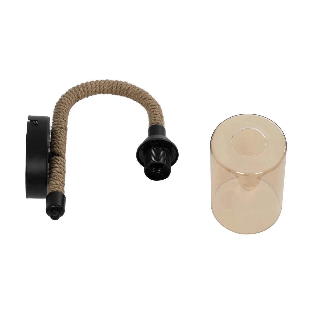 GloboStar® RIFT 203-0002 Vintage Επιτοίχιο Φωτιστικό Απλίκα Σχοινί Μονόφωτο 1 x E27 IP20 Μαύρο Μέταλλο με Μπεζ Σχοινί με Φιμέ Γυαλί - Μ22.5 x Π22.5 x Υ28.5cm - Image 7