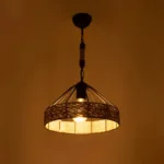 GloboStar® ZION 203-0003 Vintage Κρεμαστό Φωτιστικό Σχοινί Μονόφωτο 1 x E27 IP20 Μαύρο Μέταλλο με Μπεζ Σχοινί - Μ33 x Π33 x Υ29cm - Image 2