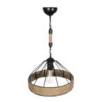 GloboStar® ZION 203-0003 Vintage Κρεμαστό Φωτιστικό Σχοινί Μονόφωτο 1 x E27 IP20 Μαύρο Μέταλλο με Μπεζ Σχοινί - Μ33 x Π33 x Υ29cm - Image 5