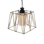 GloboStar® GATSBY 203-0007 Vintage Κρεμαστό Φωτιστικό Σχοινί Μονόφωτο 1 x E27 IP20 Μαύρο Μέταλλο με Μπεζ Σχοινί - Μ25 x Π25 x Υ25cm - Image 6