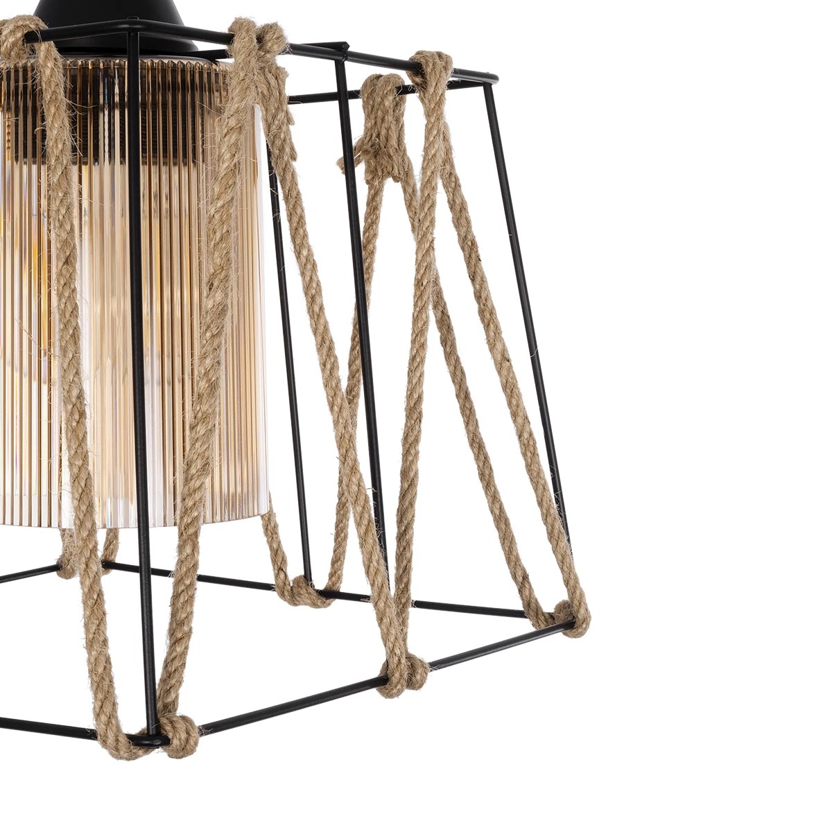 GloboStar® GATSBY 203-0007 Vintage Κρεμαστό Φωτιστικό Σχοινί Μονόφωτο 1 x E27 IP20 Μαύρο Μέταλλο με Μπεζ Σχοινί - Μ25 x Π25 x Υ25cm - Image 7