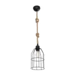 GloboStar® TALAH 203-0009 Vintage Κρεμαστό Φωτιστικό Σχοινί Μονόφωτο 1 x E27 IP20 Μαύρο Μέταλλο με Μπεζ Σχοινί - Μ15.5 x Π15.5 x Υ30cm - Image 3