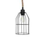 GloboStar® TALAH 203-0009 Vintage Κρεμαστό Φωτιστικό Σχοινί Μονόφωτο 1 x E27 IP20 Μαύρο Μέταλλο με Μπεζ Σχοινί - Μ15.5 x Π15.5 x Υ30cm - Image 4