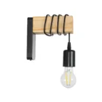 GloboStar® XYLO 203-0014 Μοντέρνο Επιτοίχιο Φωτιστικό Απλίκα Μονόφωτο 1 x E27 IP20 Μαύρο Μέταλλο με Μπεζ Ξύλο - Μ18 x Π18 x Υ19cm - Image 4