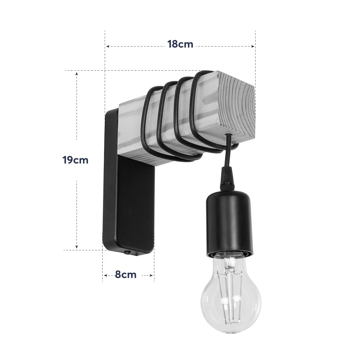 GloboStar® XYLO 203-0014 Μοντέρνο Επιτοίχιο Φωτιστικό Απλίκα Μονόφωτο 1 x E27 IP20 Μαύρο Μέταλλο με Μπεζ Ξύλο - Μ18 x Π18 x Υ19cm - Image 8