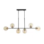 GloboStar® LATTICE 203-0016 Μοντέρνο Κρεμαστό Φωτιστικό Ράγα Πολύφωτο 6 x E27 IP20 Μαύρο & Μπρούτζινο Μέταλλο με Mελί Γυαλί - Μ120 x Π15 x Υ32cm - Image 6