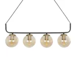 GloboStar® LATTICE 203-0018 Μοντέρνο Κρεμαστό Φωτιστικό Ράγα Πολύφωτο 4 x E27 IP20 Μαύρο & Μπρούτζινο Μέταλλο με Mελί Γυαλί - Μ78 x Π15 x Υ81cm - Image 6