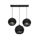GloboStar® YASAM 203-0026 Vintage Κρεμαστό Φωτιστικό Ράγα Τρίφωτο 3 x E27 IP20 Μαύρο Ρατάν - Μ45 x Π18 x Υ30cm - Image 4