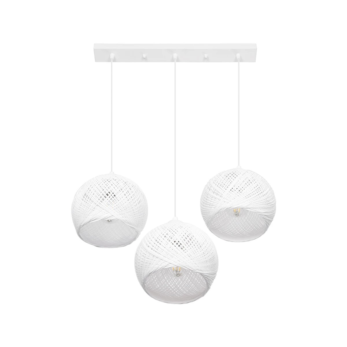 GloboStar® YASAM 203-0027 Vintage Κρεμαστό Φωτιστικό Ράγα Τρίφωτο 3 x E27 IP20 Λευκό Ρατάν - Μ45 x Π18 x Υ30cm - Image 4