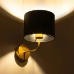GloboStar® RALPH 203-0040 Vintage Επιτοίχιο Φωτιστικό Απλίκα Μονόφωτο 1 x E27 IP20 Χρυσό Μέταλλο με Μαύρο Ύφασμα - Μ22 x Π29 x Υ30cm - Image 2