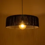 GloboStar® KYCLOS 203-0046 Boho Κρεμαστό Φωτιστικό Καπέλο Μονόφωτο 1 x E27 IP20 Μαύρο Rattan - M55 x Π55 x Υ20cm - Image 2