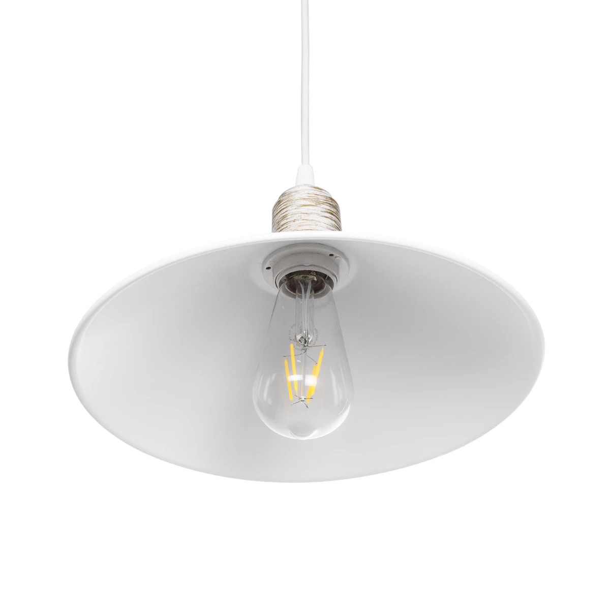 GloboStar® FERRO 203-0083 Μοντέρνο Κρεμαστό Φωτιστικό Καμπάνα Μονόφωτο 1 x E27 IP20 Λευκό & Χρυσό Πλαστικό - Μ30 x Π30 x Υ15cm - Image 5